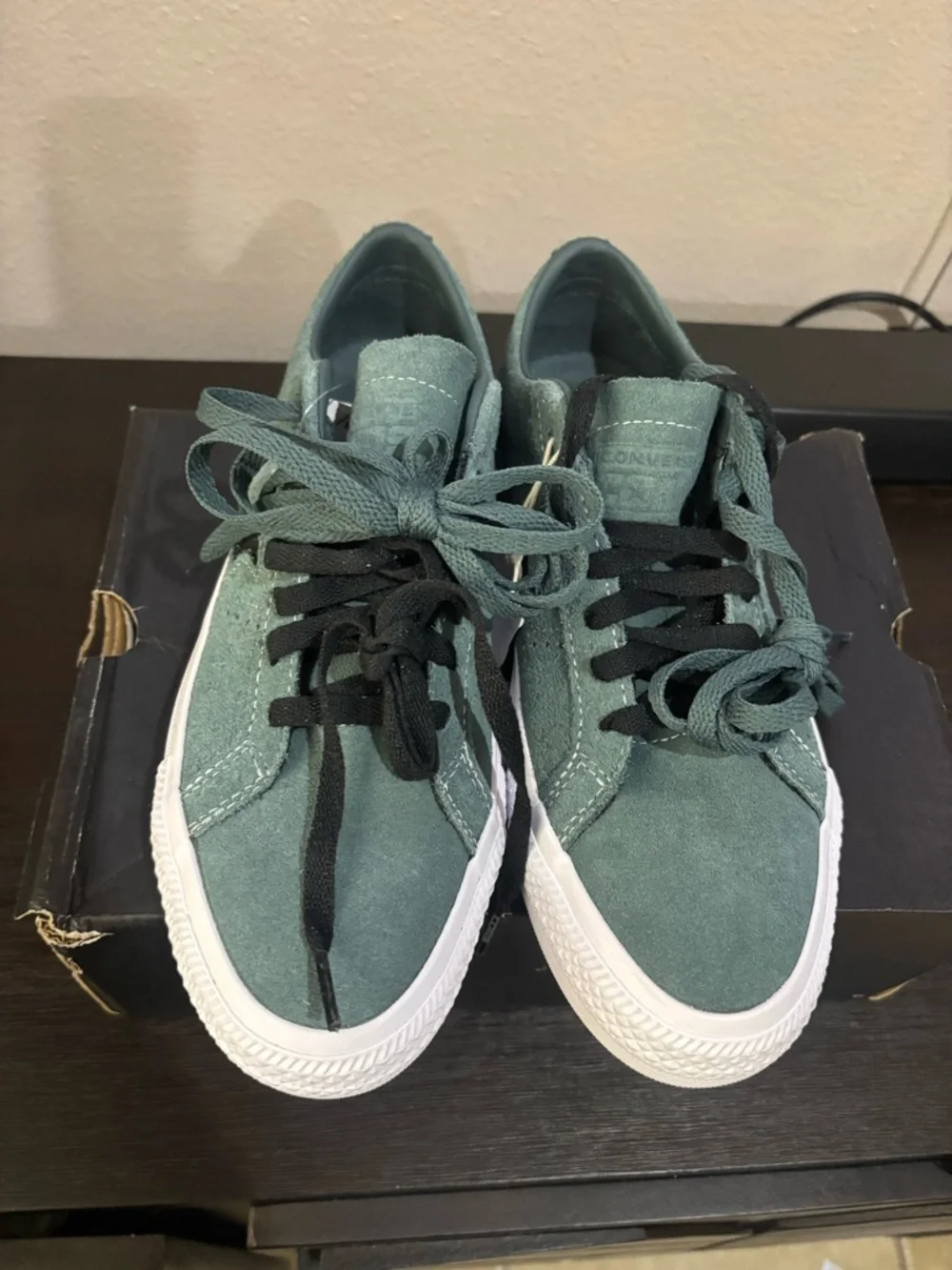 Converse Kids Teal Suede One Star Sneakers with Black Star - Picture 7 of 14
